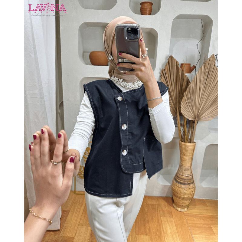 Lavina VOP256 | Novira Outer Vest Katun Premium Kancing Depan dengan Saku 5