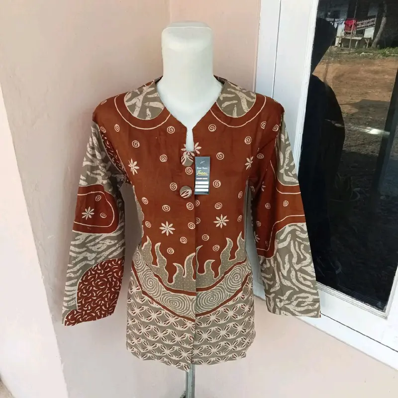 Blus Batik Wanita Atasan Batik Wanita Kantor Kawung Manggar Abu Cumi Sakura 6