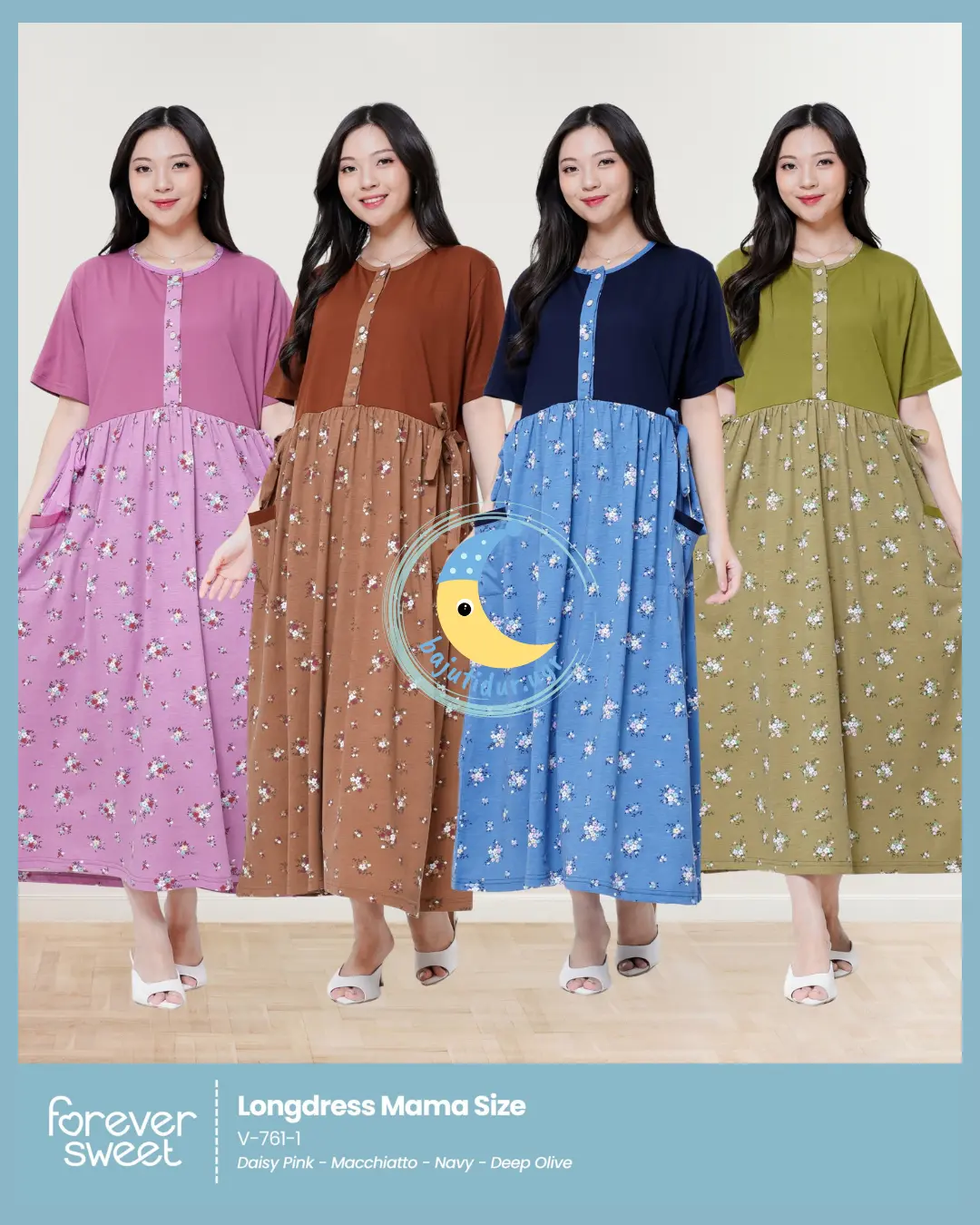 Daster Kaos Forever Sweet Longdress Panjang  4 Tali Samping Size XL Kaos Lembut Busui Tidur Nyaman