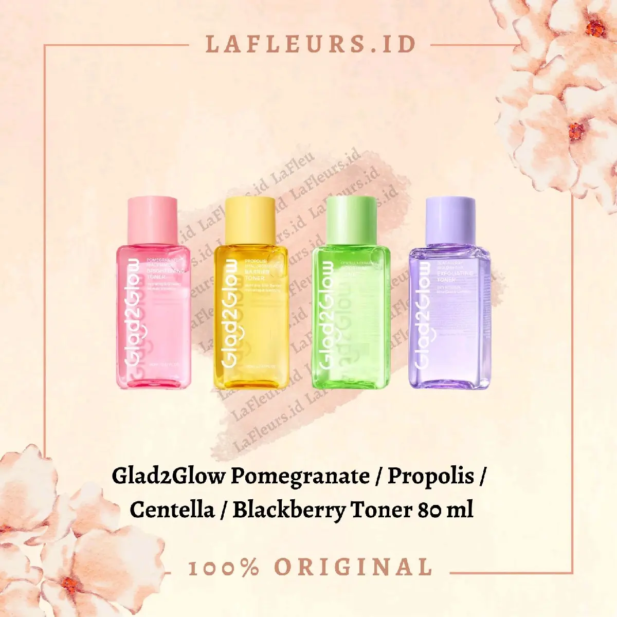 Glad2Glow Pomegranate Niacinamide Brightening / Propolis Hyaluronic Acid Barrier / Centella Soothing / Blackberry AHA BHA PHA Exfoliating Toner 80 ml / Toner wajah mencerahkan / melembabkan muka / menenangkan/ eksfoliasi kulit muka kusam g2g toner