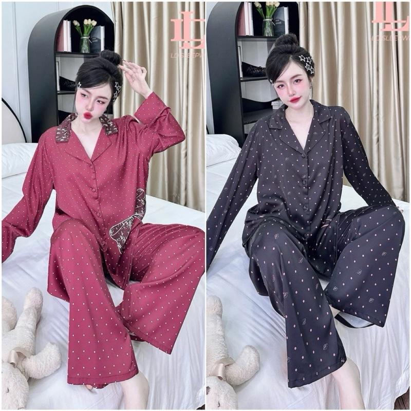  Đồ bộ nữ Pijama - Lụa hàn châu -  45-65kg  - truyền thống tay dài quần dài- chấm bi 