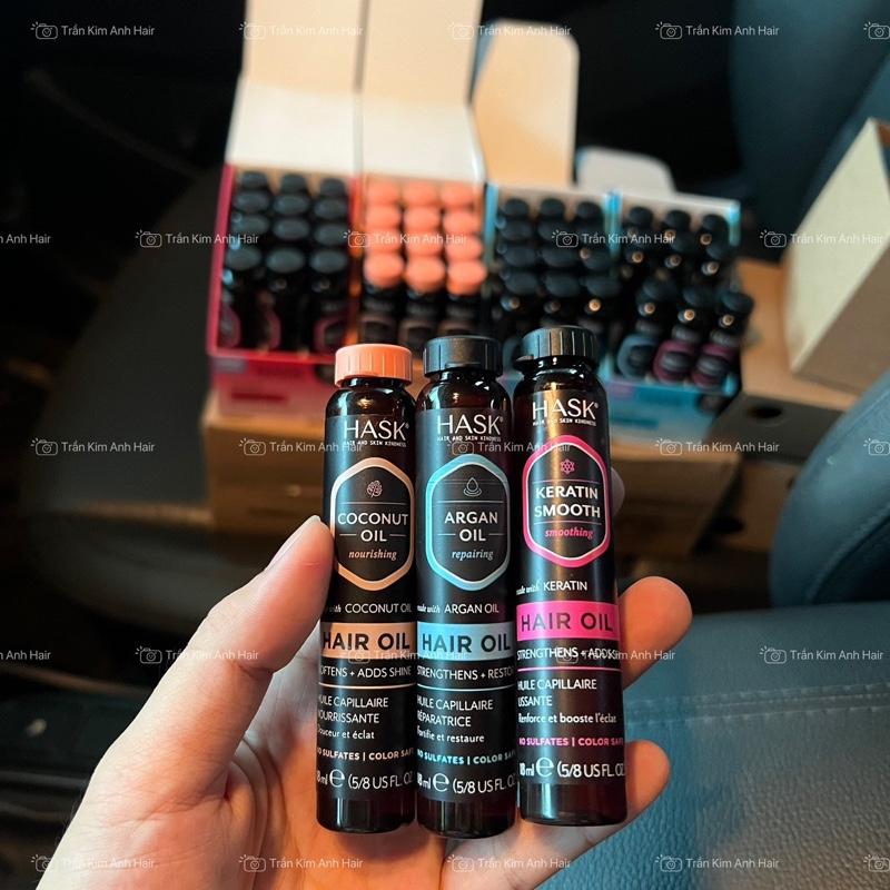 Bill Úc HASK Tinh Dầu Dưỡng Thân Tóc giúp phục hồi làm bóng mềm mượt tóc HASK OIL 18ML Keratin Argan Coconut Macca Tặng Kẹp Tóc