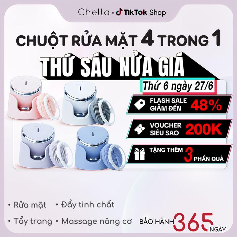 Chuột Rửa Mặt Chella 4 Trong 1 Máy rửa mặt kiêm Tẩy trang Đẩy Tinh Chất Nâng Cơ - Bảo Hành 365 Ngày - Skincare Nữ Women