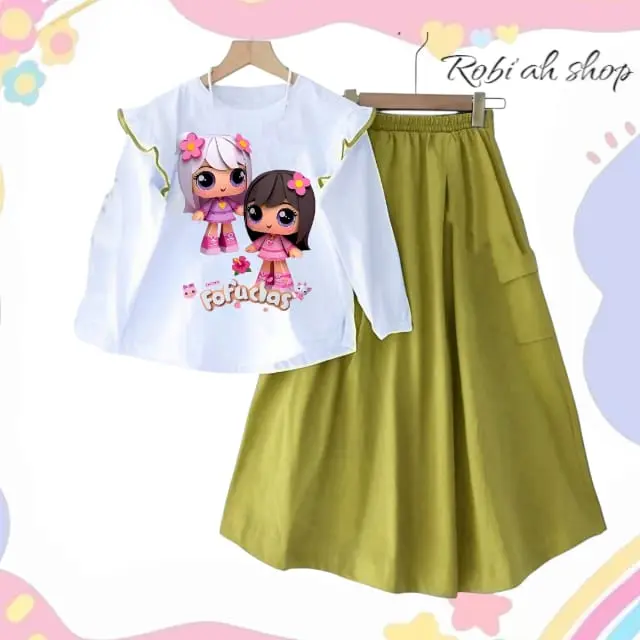Setelan baju rok cargo Motif Gadis cantik fashion muslim anak setelan  crinkle  anak  perempuan 4