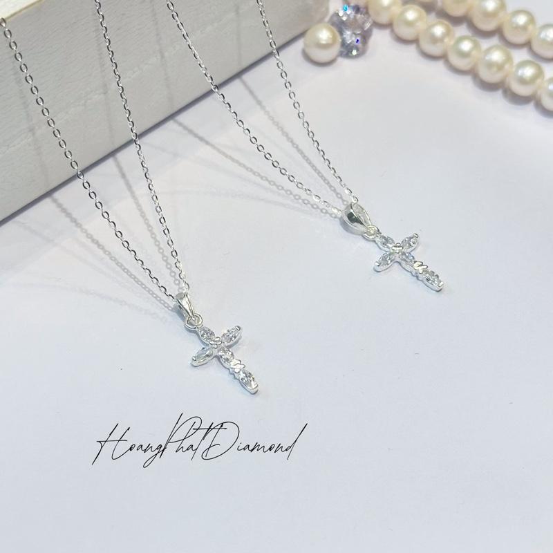 [ Hoàng Phát ] Trang Sức Dây Chuyền Bạc Ý 925 Chữ Cong Mảnh 4T5 (45cm) Phối Mặt Thánh Giá Nhỏ (P053) KHÔNG XI KIM