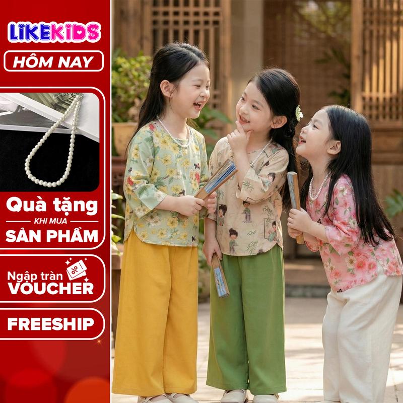   TẶNG VÒNG CHUỖI KHI MUA SẢN PHẨM SET quần áo BÀ BA cho bé gái hoạ tiết dễ thương LikeKids V46 