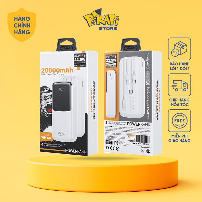 Pin Sạc Dự Phòng dung lượng 20000mAh, sạc nhanh 22.5w WP-66 WEKOME, 5 cổng Hàng Chính Hãng