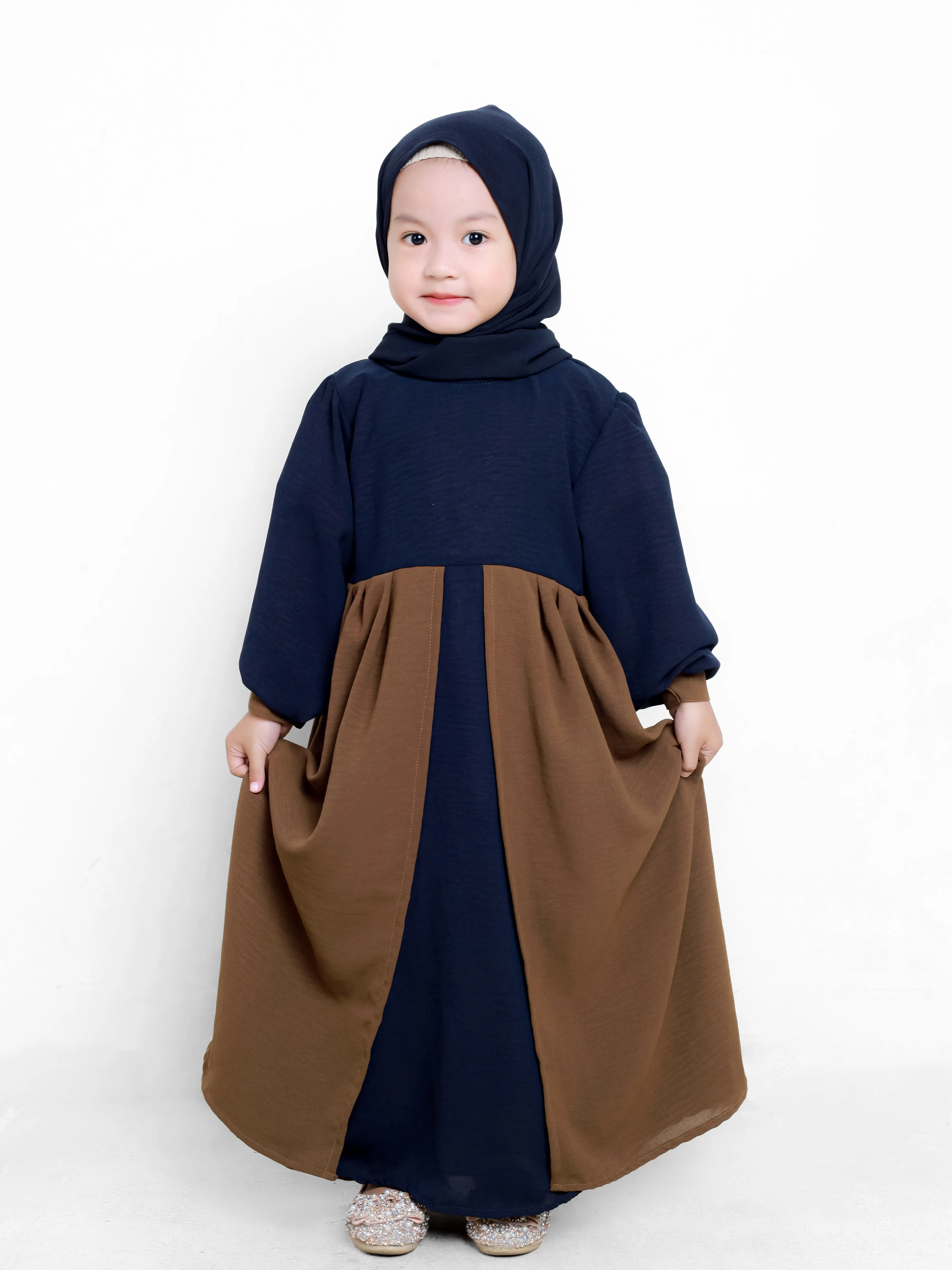 Airis Dress Baju Gamis Muslim Anak Perempuan Crinkle Airflow Premium 4-10 Tahun M L XL Panjang Simple Tanggung Bergo