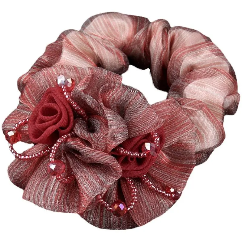 Băng Đô Hoa, Phong Cách Hàn Quốc, Thanh Lịch, Dây Buộc Tóc Scrunchie Lưới, Đầu Sợi, Buộc Tóc Hoa, Băng Đô Dây Cao Su, Dành Cho Nữ 4