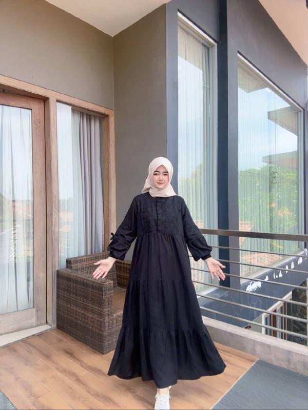 Gamis Slavina Bordir Busui Kancing Muslim Wanita Simple Elegant Mayung Twill Nyaman Rempel Cantik 4
