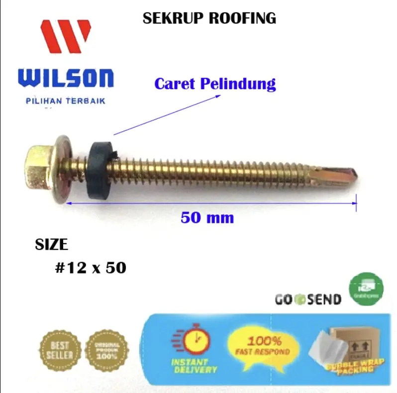 Skrup Baut Roofing Kuning 12 x 50 (5cm) WILSON isi 275pcs