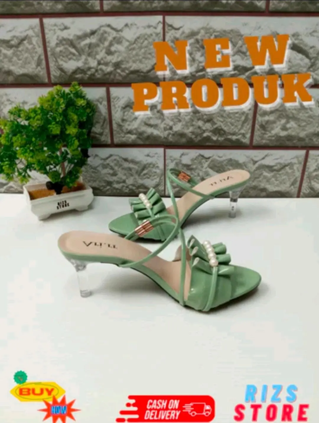 High Heels Wanita / Sandal Pesta / High Heels Kaca Mutiara Deret mutiara Deret