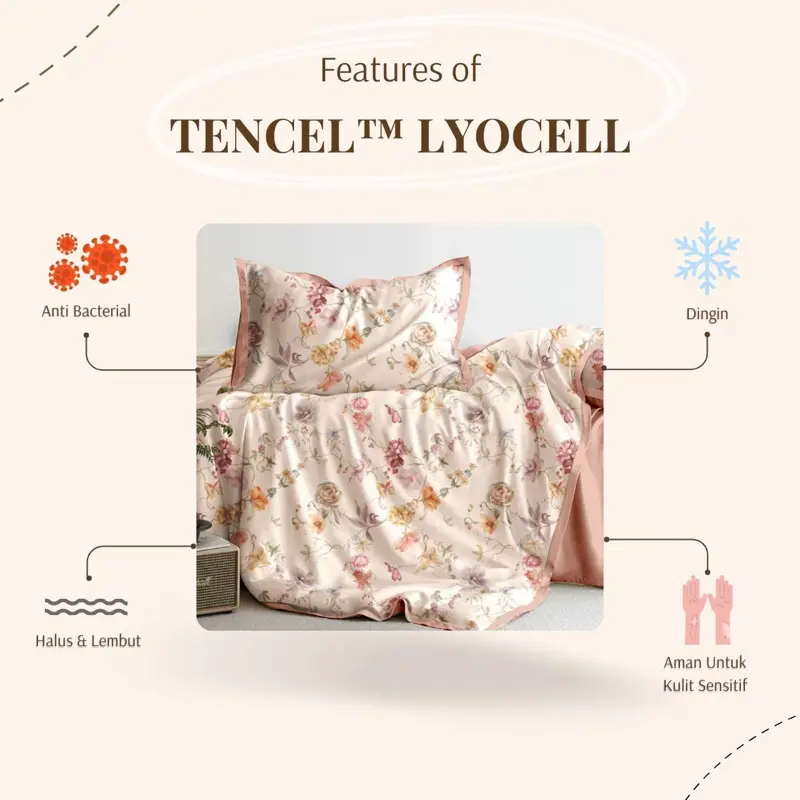 Bedcover Set + Sprei Ukuran 120 Tinggi 30 - TENCEL(TM) Lyocell 60s Isi Microfiber Bantal Karet Sarung Tali King 1