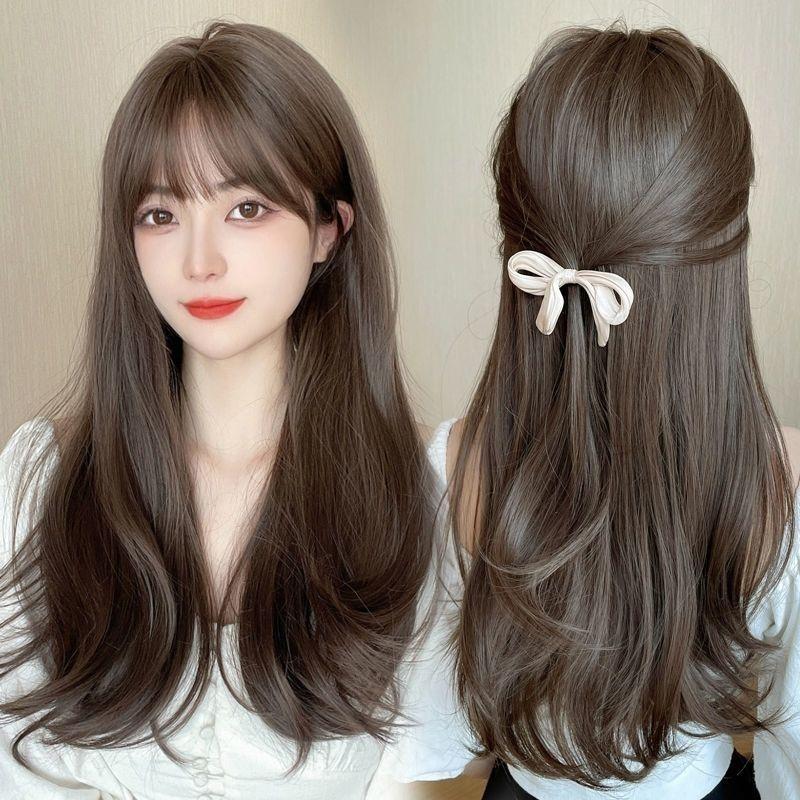 Wig Women's Full-Head Wig-Style Mid-Length Hair 2024 Fashion New Wig Sheath Suitable for round Faces Hairstyle Simulation Natural 1