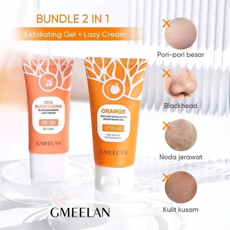 GMEELAN ORI 100% Orange Exfoliating Gel Face Eksfoliasi Wajah + Lazy Cream Day Cream Set Pemutih Wajah Skincare Kit 1