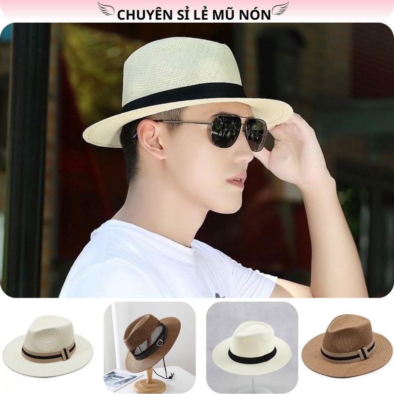 Mũ phớt cói rộng vành, nón cói rộng vành đi biển, đi du lịch, phong cách cổ điển thanh lịch dành cho nam nữ Hat Voi Cap Women