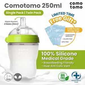 [BEST SELLER] Comotomo 250ml Silicone – Botol Susu Bayi Newborn Anak Silikon Anti Kolik Wide Neck