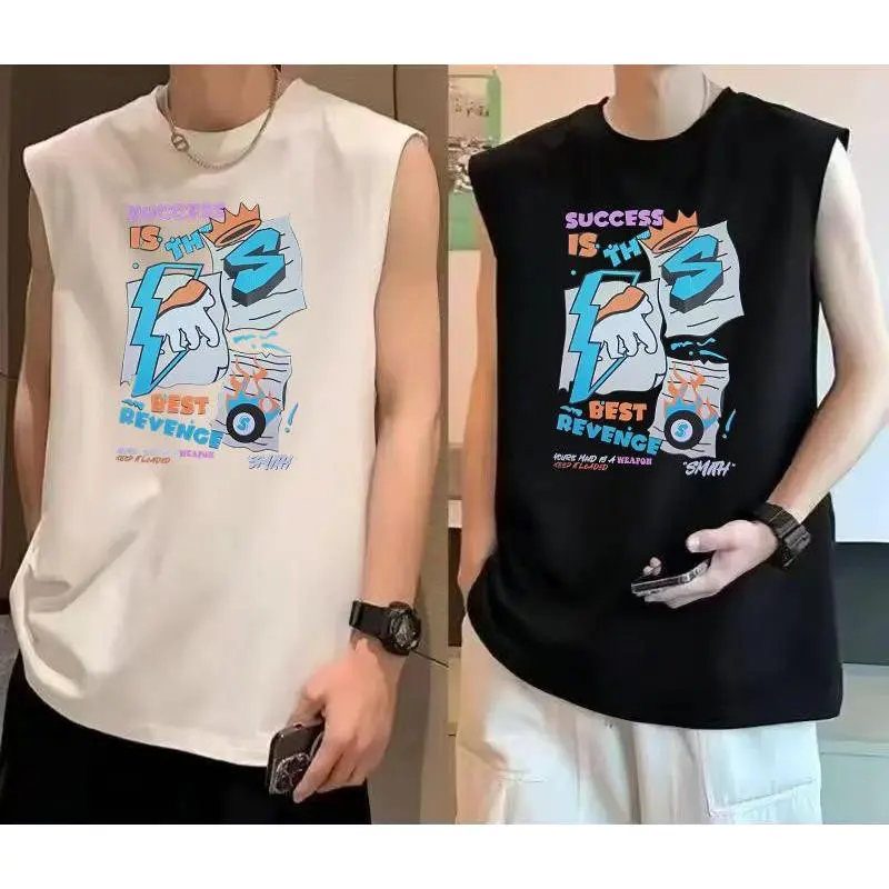 Rompi tanpa lengan yang trendi, bernapas, tahan kerut, longgar, atasan tank top pria, kaos oblong, atasan pria dan wanita, rompi olahraga serbaguna.