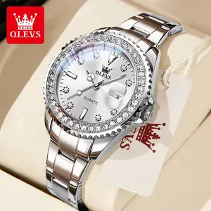 OLEVS Jam Tangan Wanita Anti Air Original Cewek Kalender Analog Luminous Women Watches Stainless Steel Model with Kotak Ori
