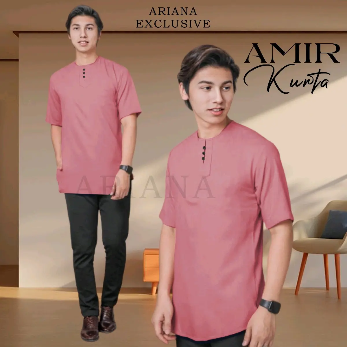 KURTA LELAKI DEWASA CEY LENGAN PENDEK (TIDAK BERKOLAR) ARIANA EXCLUSIVE