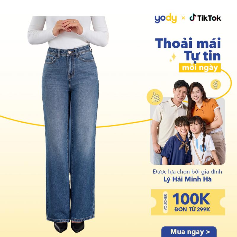 YODY Quần Jeans Nữ Dáng Suông Cotton Trơn QJN6052
