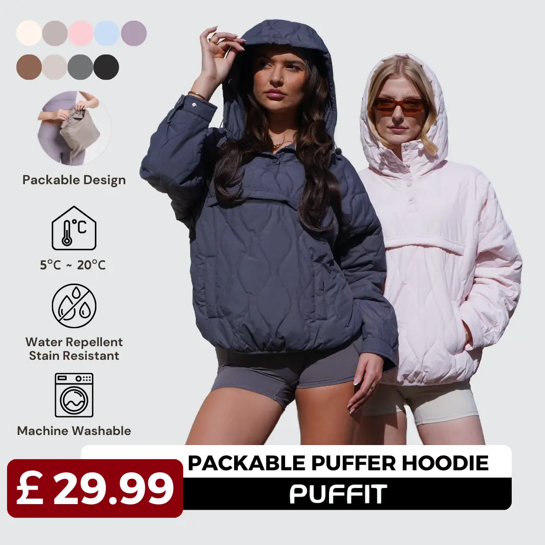 PUFFIT Packable Baggy Puffer Hoodie Spring Hooded Machine Washable Quilted Water Repellent and Stain-Resistant Womenswear Comfort Pullover Portable Storage Design,Minimalist Lady Longsleeves Large Pocket Elastic Drawstring Hooded Sweatshirts