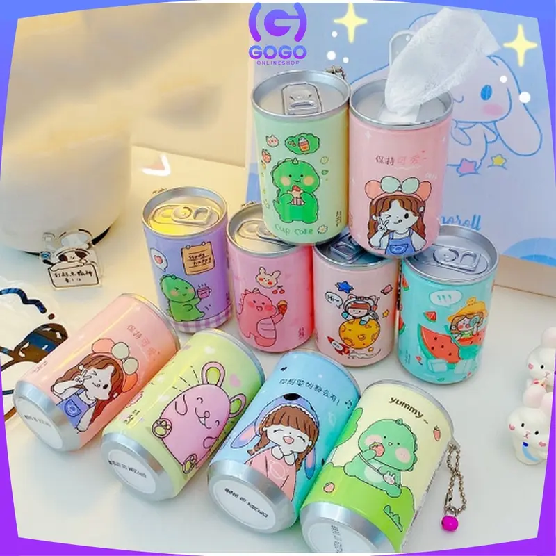 GOGO-C792 Tissue Basah Kaleng Mini Korea Karakter Lucu Isi 30 Lembar Sekali Pakai Portable / Tisu Basah Travelling Botol Unik Praktis dengan Rantai Import 8
