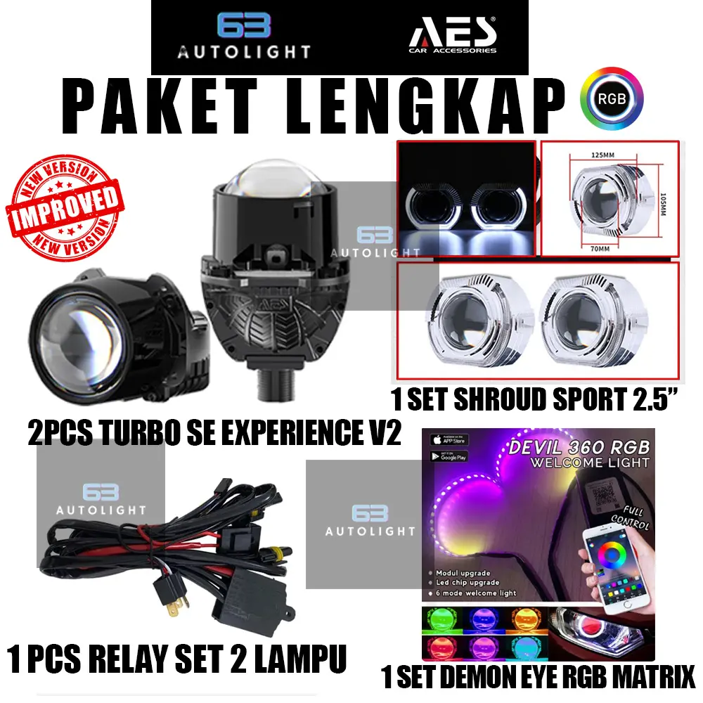 [PAKET LENGKAP] Lampu Turbo SE Experience Version 2 + Shroud Sport + Demon RGB Matrix + Relay Kabel - Car
