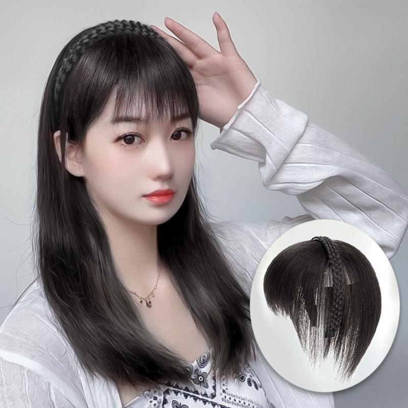 Thời Trang Màu Đen Và Nâu Tổng Hợp Cho Nữ, Mũ Đội Đầu Hợp Thời Trang Tự Nhiên, Băng Đô Tua Rua Cho Bé Gái, Băng Đô Bện, Tóc Mái Chịu Nhiệt, Tóc Giả, Tóc Mái, Phụ Kiện Tóc 1