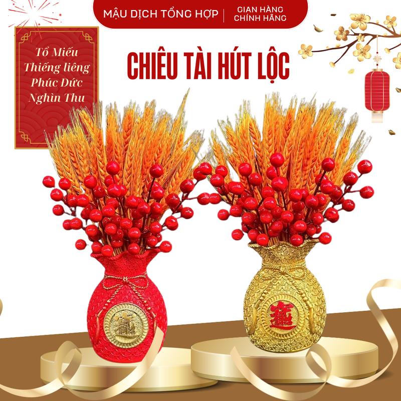  Bộ Bình Hoa Tài Lộc Bông Lúa Mạch 3 Món + 5 Nhánh Đào Đông + Bình Cắm Decor Lọ Hoa   Decor Phòng Trang Trí Nhà rất đẹp 