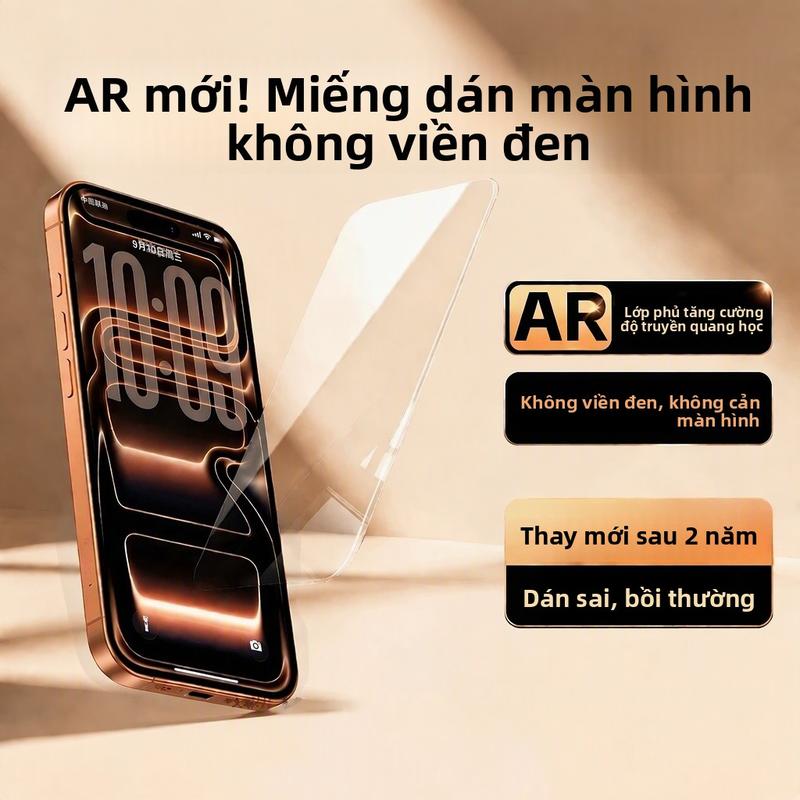 Miếng dán kính cường lực AR không viền đen, dành riêng cho iPhone, độ trong suốt cao 95%, giảm phản quang, độ cứng 9H, chống nứt vỡ, chống vân tay, phủ toàn màn hình không che khuất