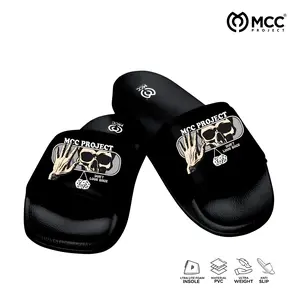 MCC PROJECT Sandal Selop Pria & Wanita Motif Spion New Sol Hitam 2cm Tinggi Material Sintetis Leather & Karet PVC Kasual Shoes Sendal