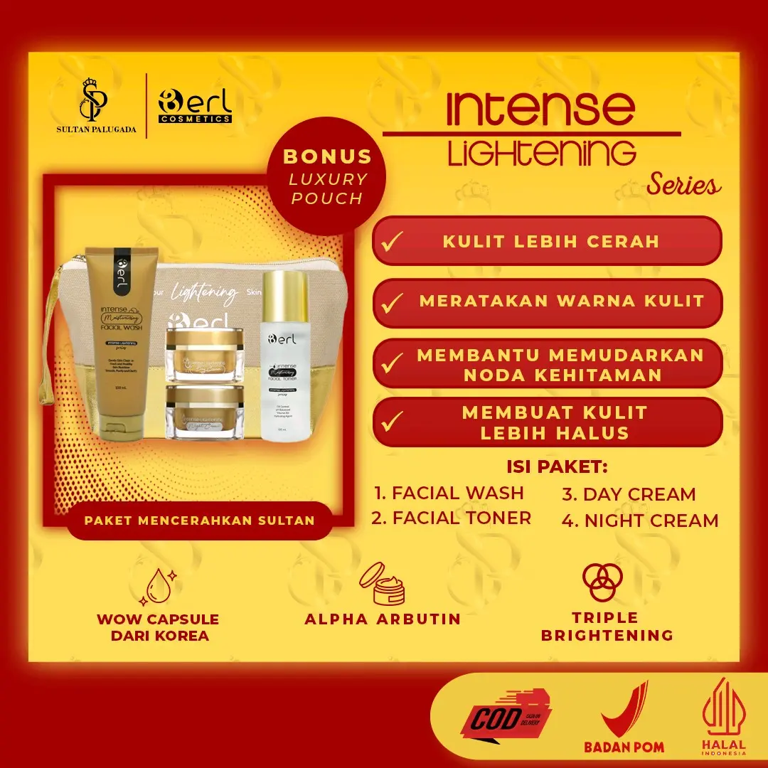 PAKET BERL GOLD LIGHTENING SERIES WITH LUXURY POUCH UNTUK ANTI AGING FLEK HITAM BERLOFFICIALSTORE BERLOFFICIAL BERLOFFICIALSHOP Wajah Mencerahkan Membersihkan Kotoran Vitamin Facial Mengencangkan Memudarkan cream Glutathione Kerutan