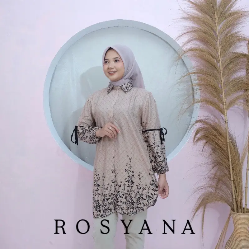 Baju Atasan Kemeja Tunik Wanita Katun Rayon Diamond Motif Bunga Lengan Panjang Terbaru Busui Friendly