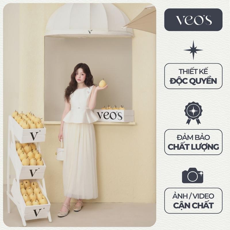 [VEO'S] Gisella Top & Skirt - Áo Kiểu Cổ Thuyền Thiết Kế Nữ Dáng Chiết Eo Đánh Phồng Màu Đen, Kem & Chân Váy Voan Xoè  Veo's