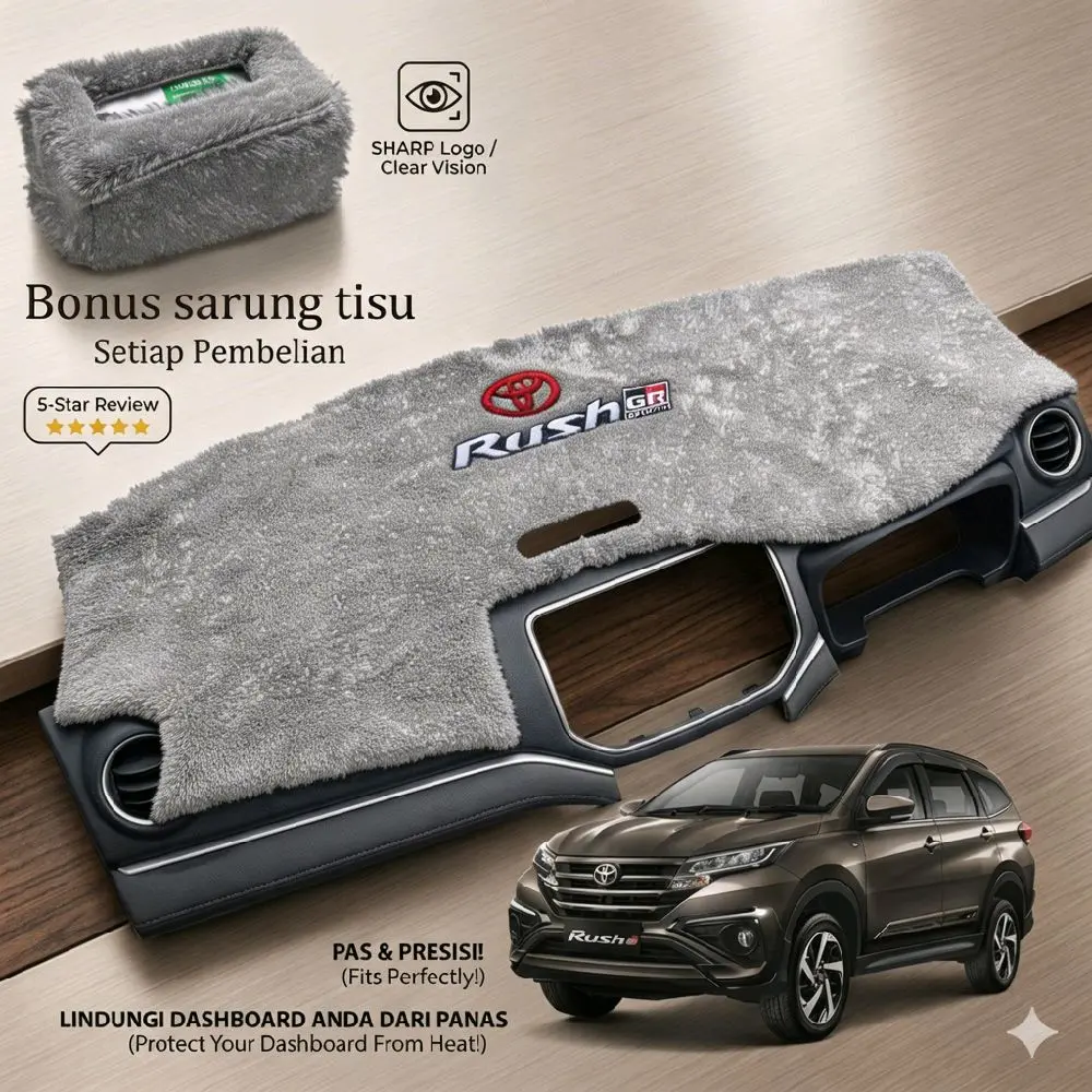 Toyota All New Rush Cover Dashboard Premium Bordir 3D Komputer Bulu Rasfur 15mm Double Tape Luxury Interior Mobil - Car