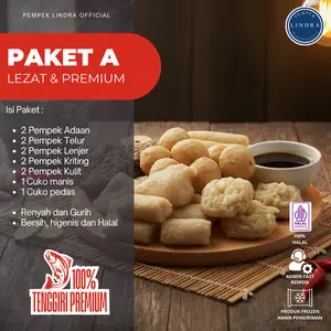 Pempek Lindra I Pempek Palembang Asli I Lezat I Ikan Tenggiri Premium I Tanpa Pengawet I Paket A I Isi 2 Adaan, 2 Telur, 2 Lenjer, 2 Keriting, 1 Cuko Pedas, 1 Cuko Manis
