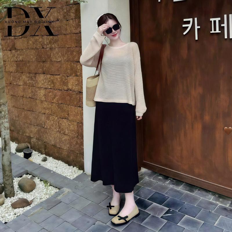 Sét Áo Lưới Dài Tay Form Rộng Mix Với Đầm 2 Dây Phong Cách Hàn Quốc
