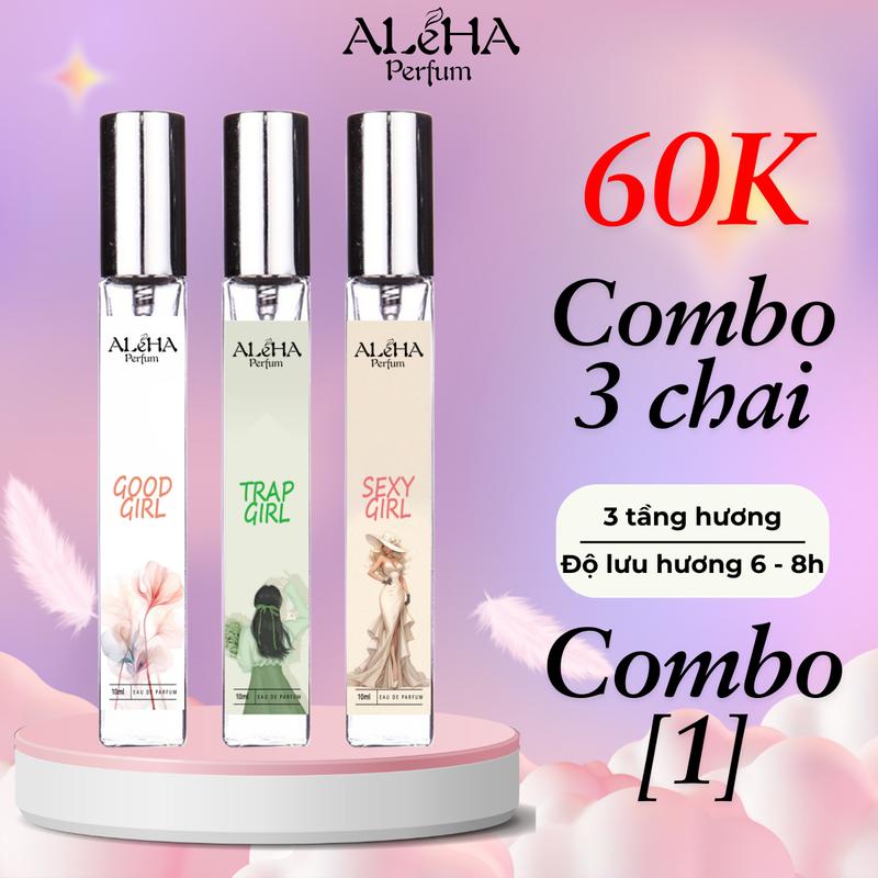 Combo nước hoa nữ Aleha nữ tính thanh lịch cá tính trẻ trung ngọt ngào quyến rũ dạng xịt thơm 10ml Combo 1 Good-Trap-Sexy