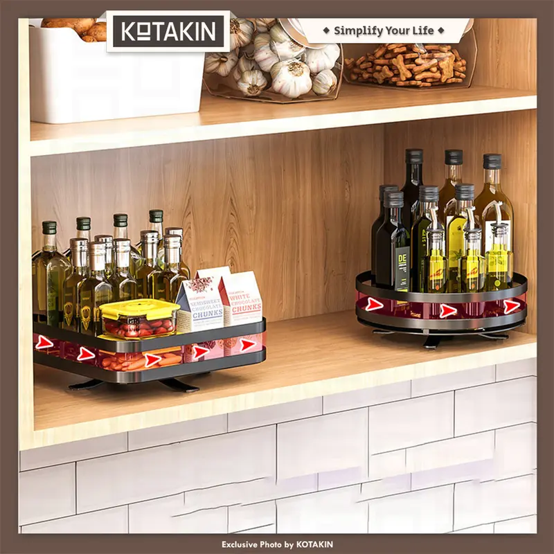 Rak Putar Besi Dapur 360 Derajat Tempat Penyimpanan Bumbu Scincare Sabun Besi Stainless Anti Karat 2