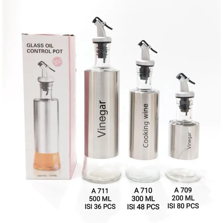 Botol Kaca Tempat Bumbu Botol Minyak Goreng Kaca Stainless Steel Tempat Kecap Syrup Olive Oil 0