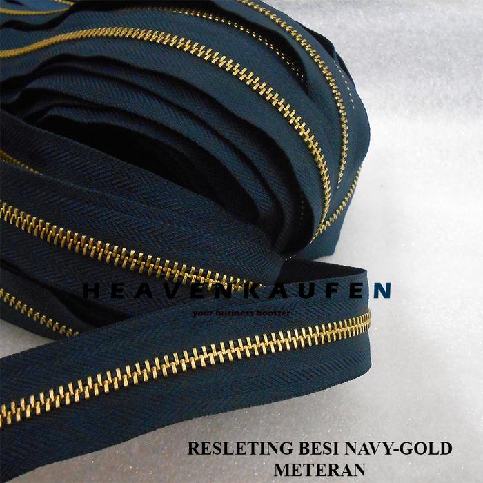 Gambar Resleting Zipper Longchain Type Gigi Besi No 5 Warna Kain Biru Navy Dongker - Gold Emas Harga Per Meter - navy-gold dari Heaven Kaufen Kota Malang Tokopedia