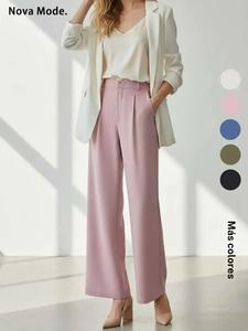 Pantalones de color sólido para mujer con cierre de botón, cómodos y casuales para uso diario, pantalones para damas para todas las estaciones, pantalones holgados