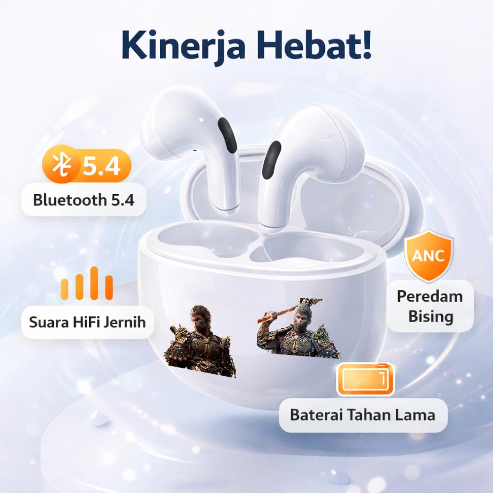 Black Myth Wukong TWS Bluetooth 5.4 Earbuds – Suara Jernih, Koneksi Cepat, Noise Reduction, Ringan & Nyaman Dipakai