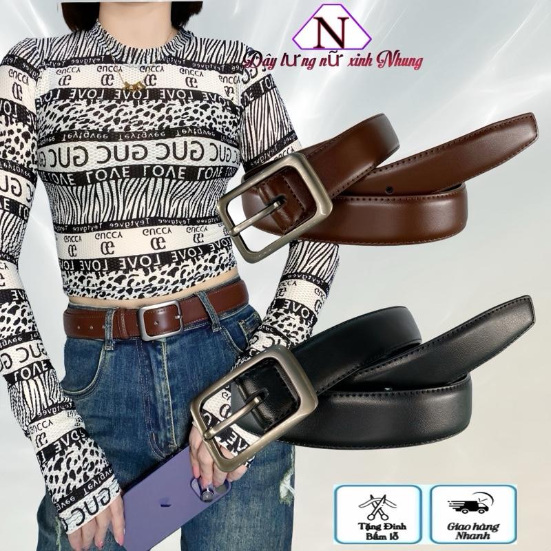 Thắt Lưng Nữ Mặt Chữ Nhật Mặt Hợp Kim Ko rỉ bản to 3cm dài 100cm Nâu và đen