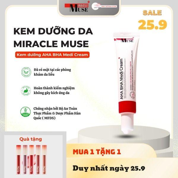  Kem dưỡng da Miracle Muse AHA BHA Medi Cream hỗ trợ dưỡng sáng da mờ thâm nám hỗ trợ cải thiện nếp nhăn 