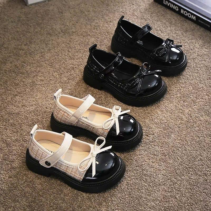  Giày búp bê cho bé gái da bóng phối vải kiểu dáng Vitage phong cách tiểu thư 