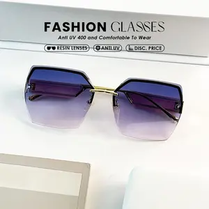 Cool Vision Kacamata - Kacamata Sungglases Hitam Wanita Anti UV 400 frame oval Fashionable Tanpa Bingkai Kualitas Tinggi Retro Polarized Sunglasses B2A753