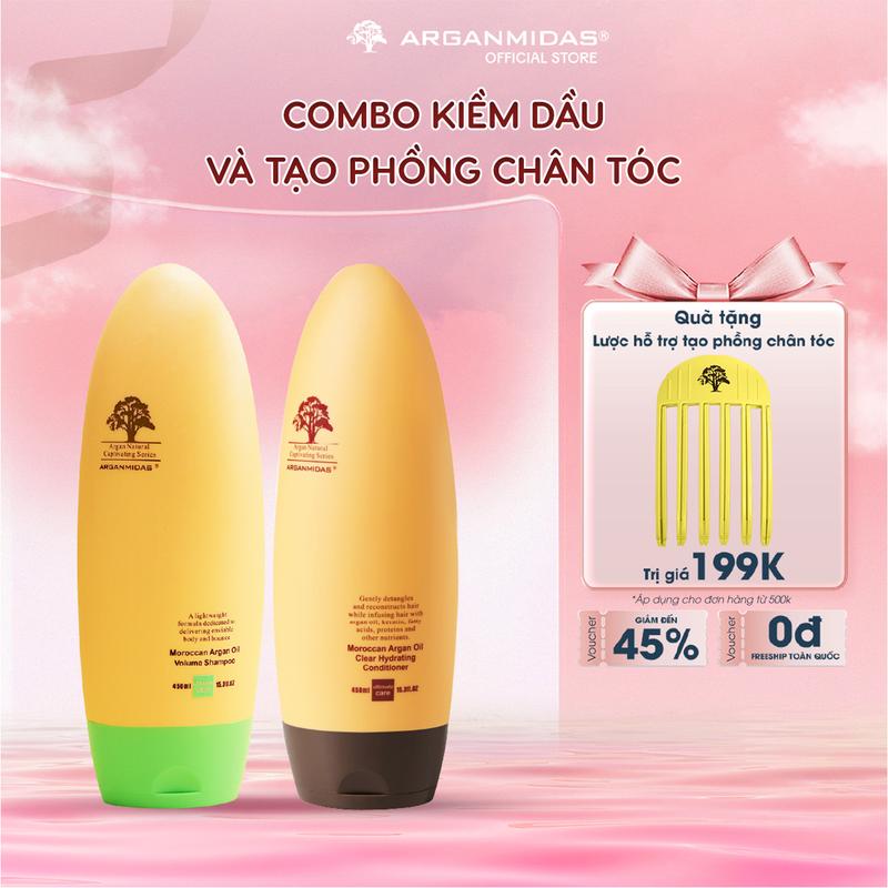 Combo Dầu Gội Dầu Xả Kiềm Dầu, Tạo Phồng Chân Tóc ARGANMIDAS 450mlx2 – Dành cho tóc dầu bết, Kiểm soát dầu da đầu, hỗ trợ phồng tóc, giúp tóc lâu bết, bồng bềnh