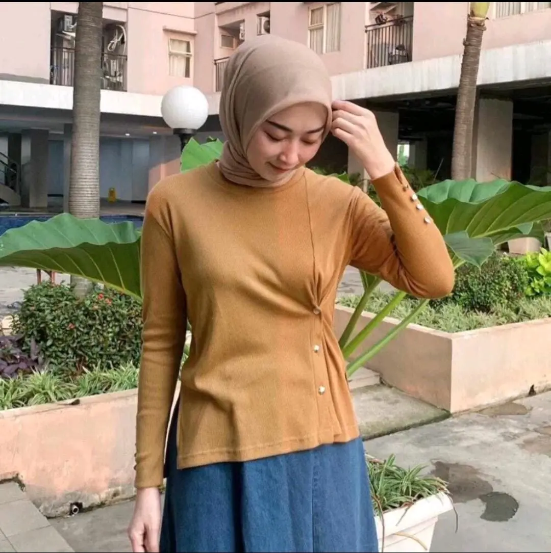 Blouse Ribb knitt Terbaru variasi Kancing 12 | Atasan Wanita Terbaru korean